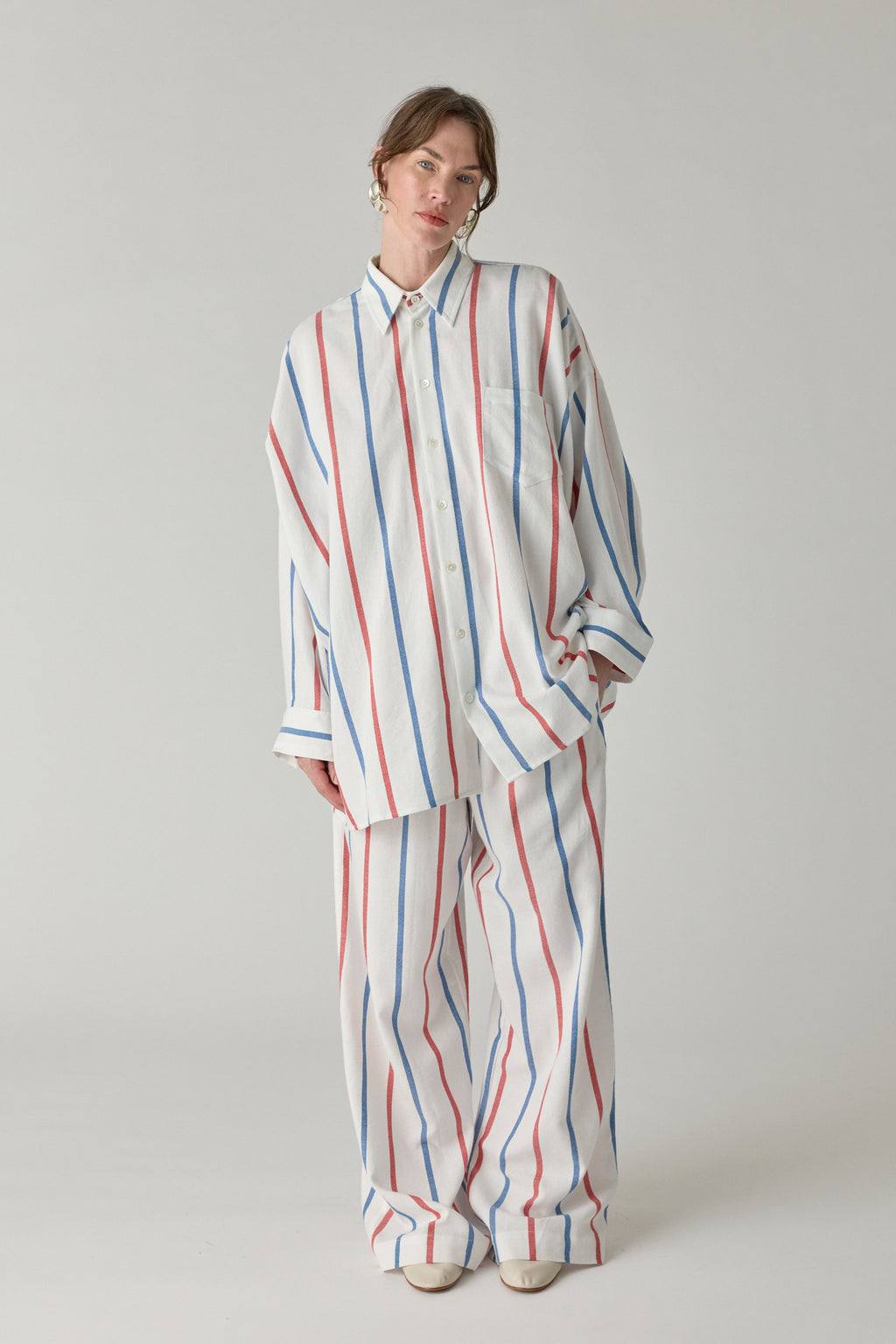 The Oversized Shirt - Blue/Red Stripe