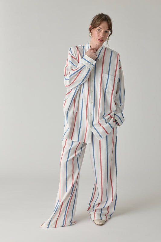 The Oversized Shirt - Blue/Red Stripe