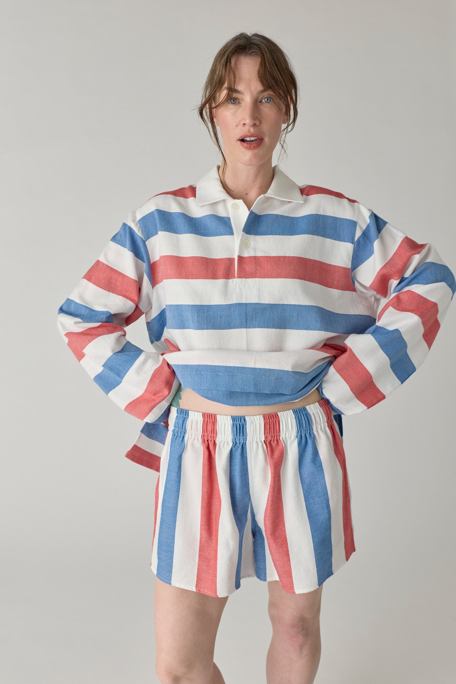 The High Waisted Short - Blue/Red Stripe