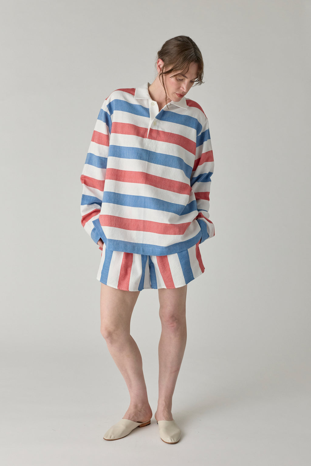 The High Waisted Short - Blue/Red Stripe