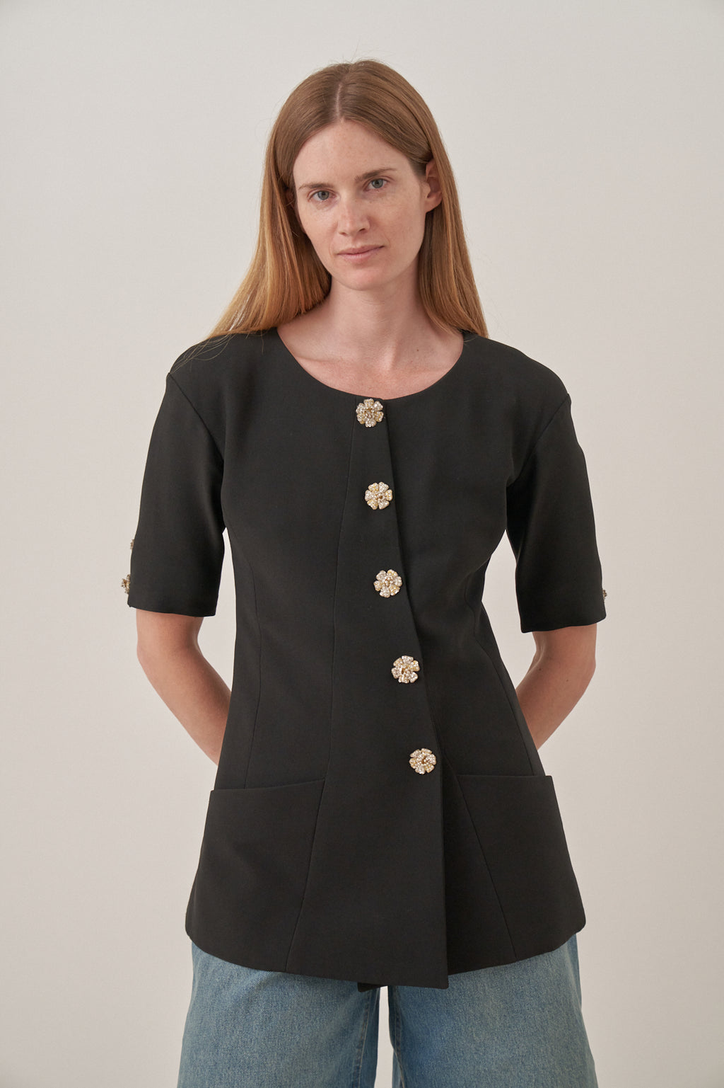 Karl Lagerfeld Black Jacket with Flower Fastenings