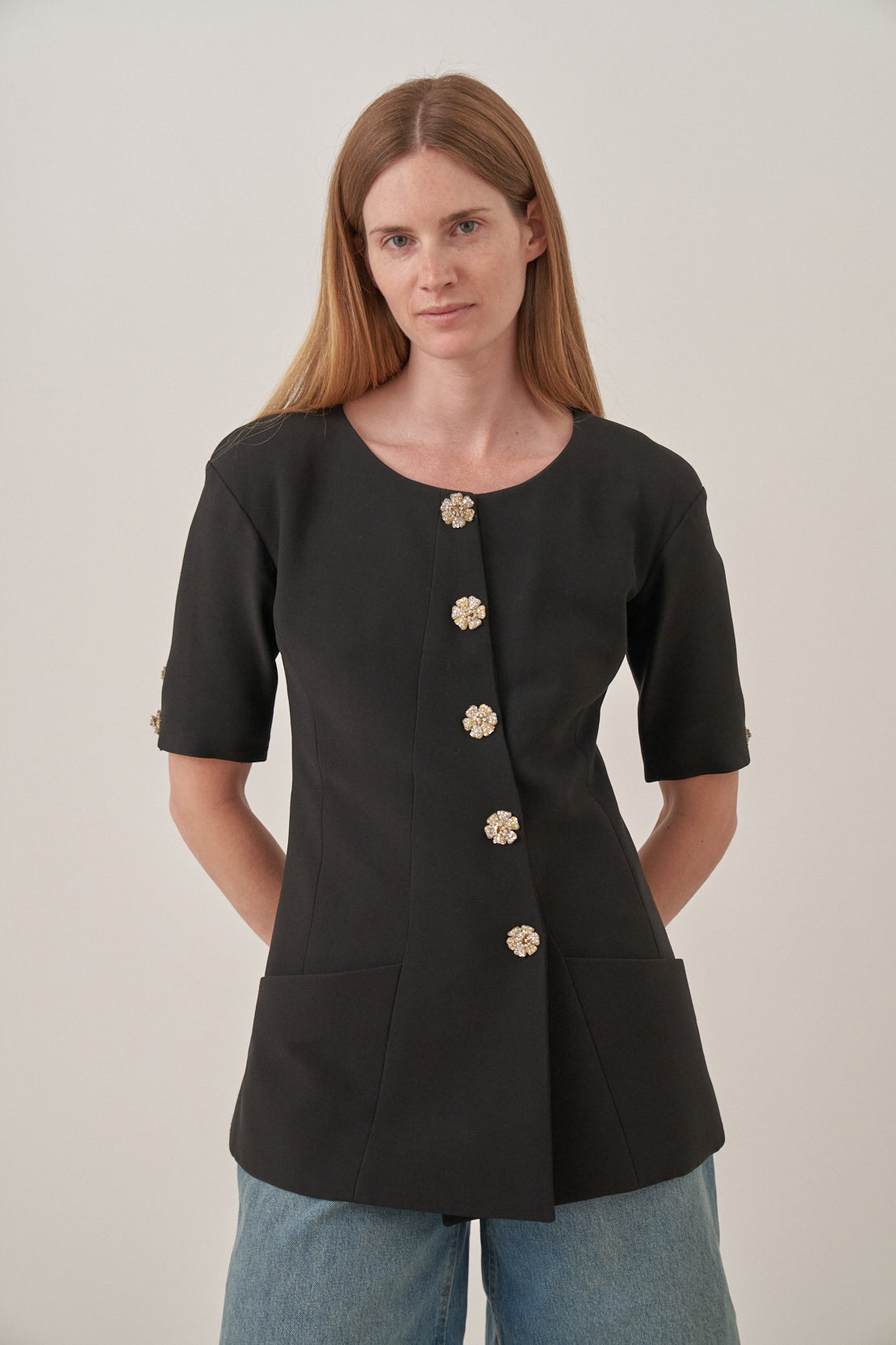 Karl Lagerfeld Black Jacket with Flower Fastenings