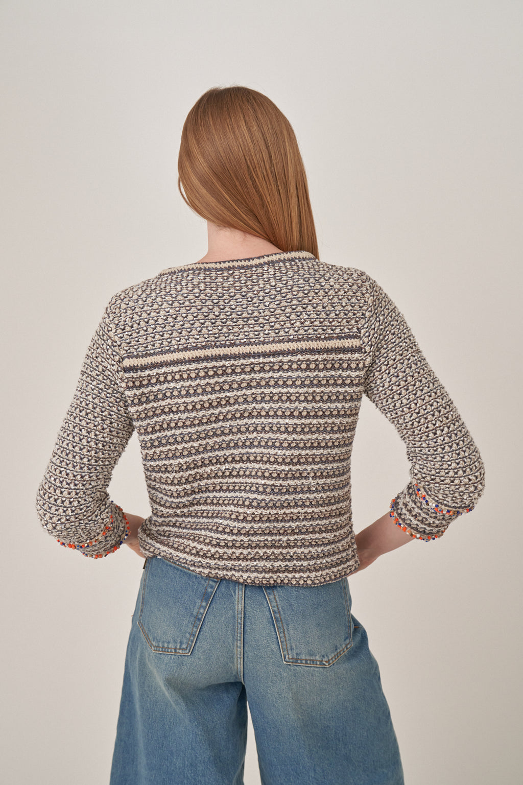 Chanel Jacquard Cardigan with Coloured Bead Details