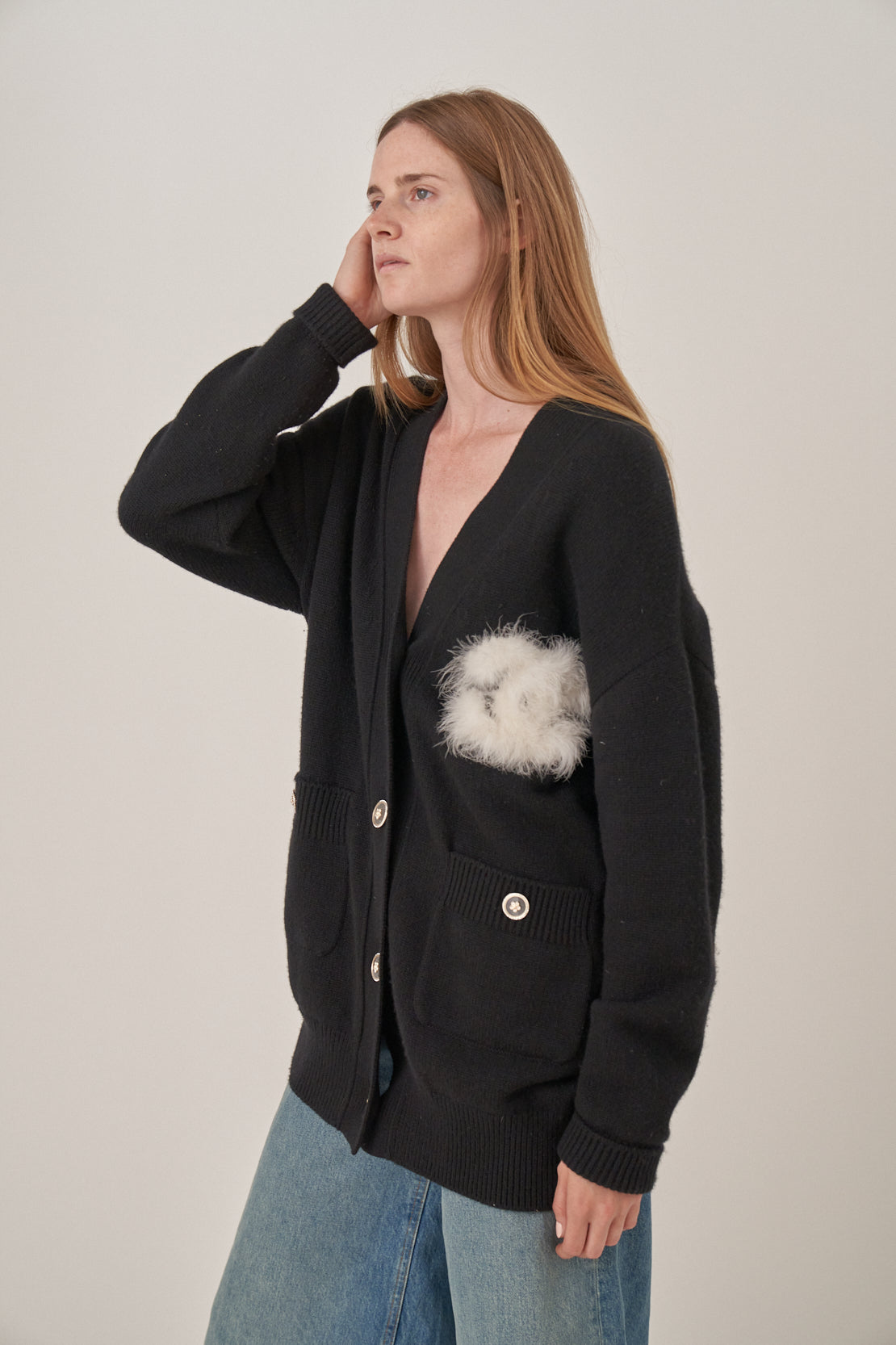 Chanel Cashmere Cardigan with Feather Logo Detail