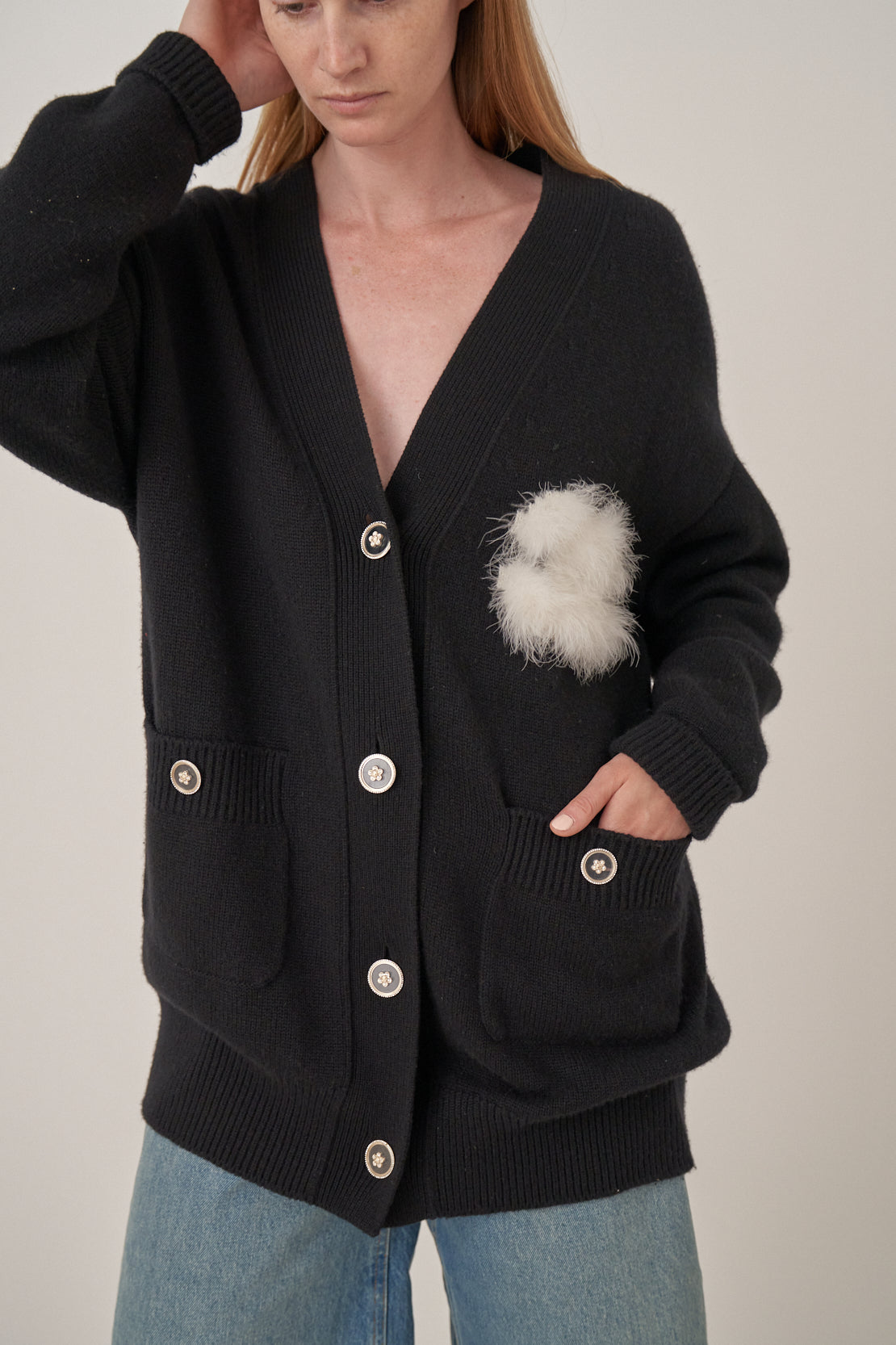 Chanel Cashmere Cardigan with Feather Logo Detail