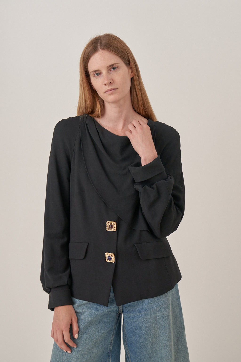 Chanel Draped Blouse with Gem Fastenings