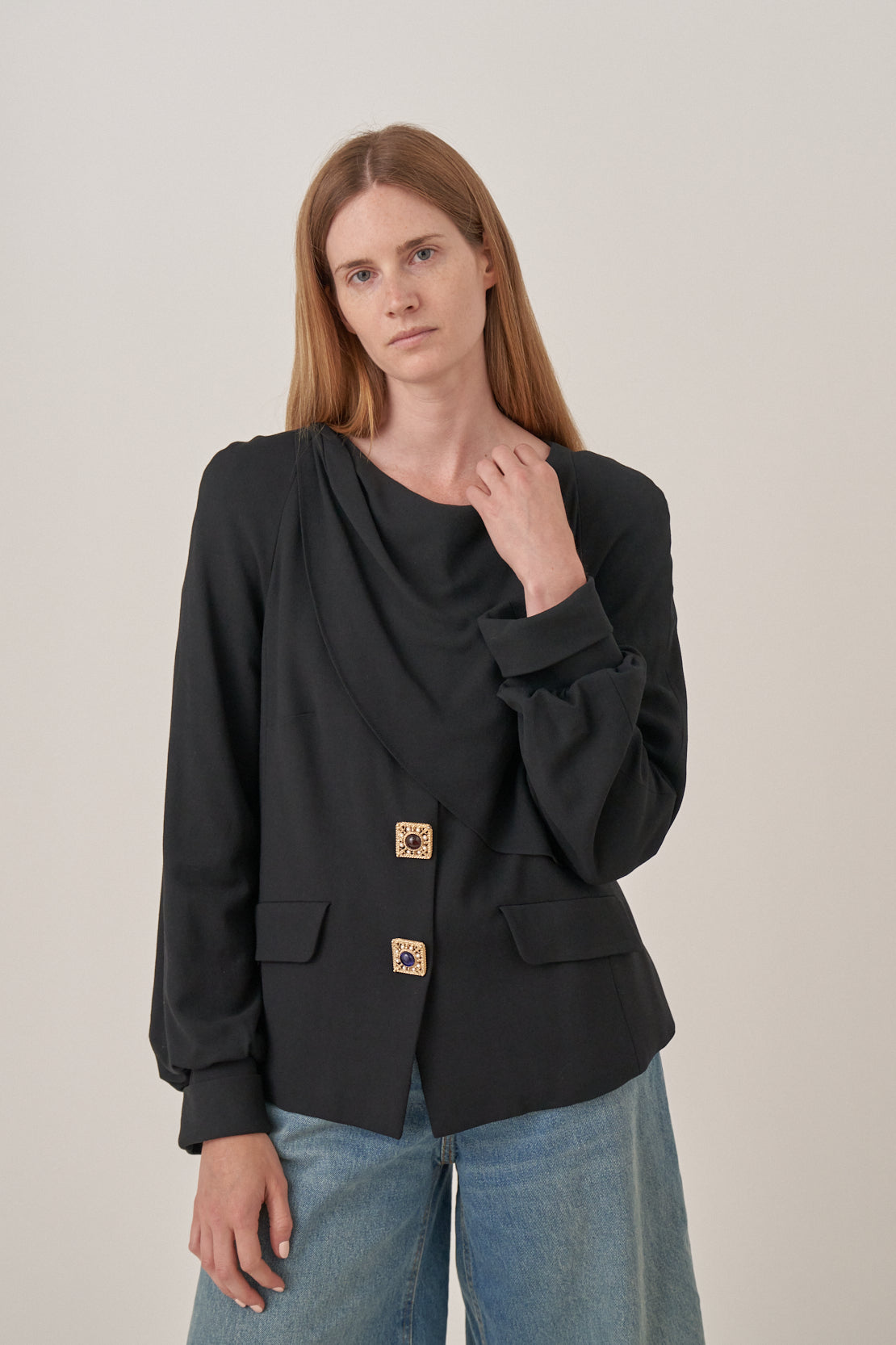 Chanel Draped Blouse with Gem Fastenings