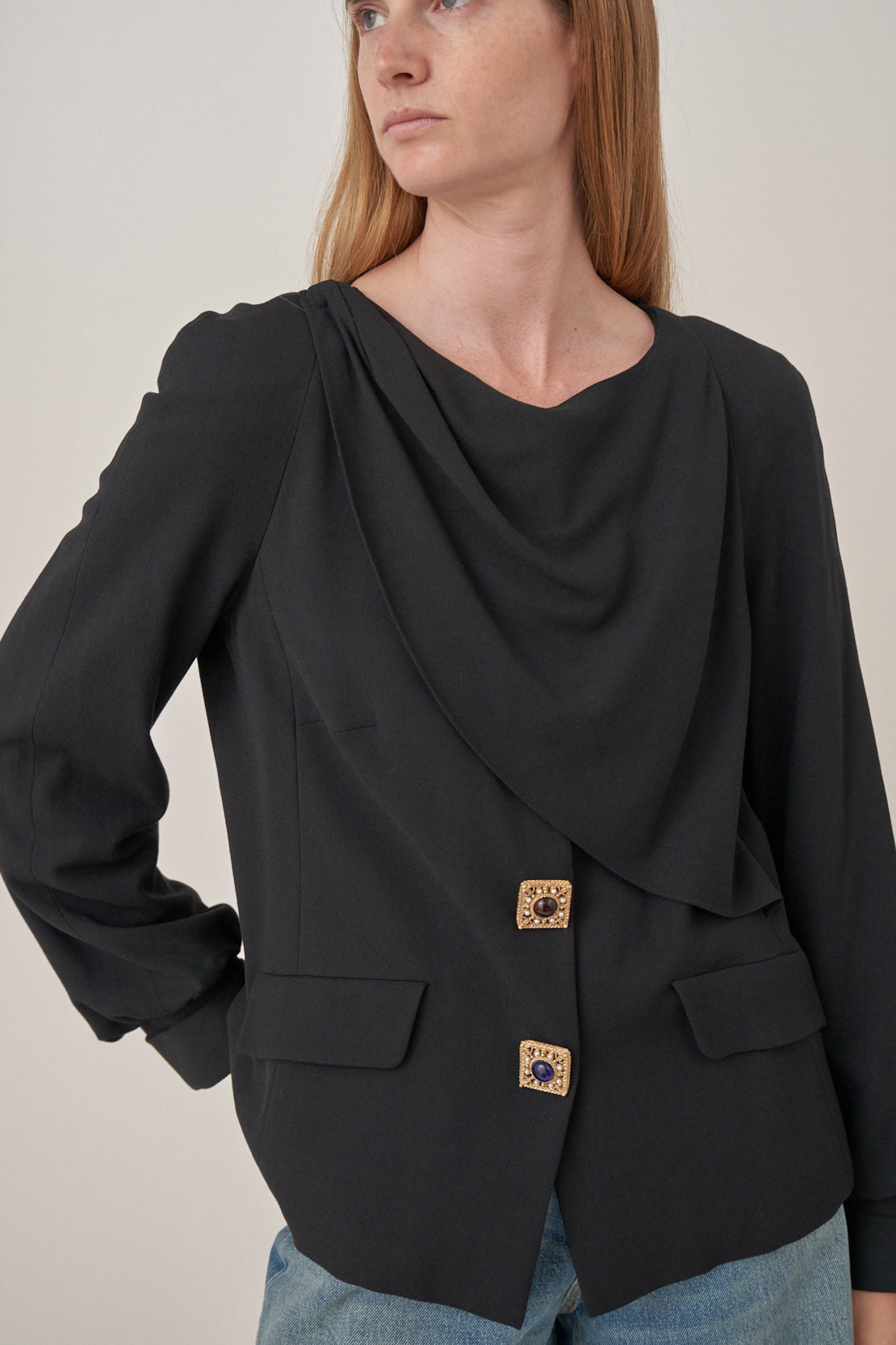 Chanel Draped Blouse with Gem Fastenings