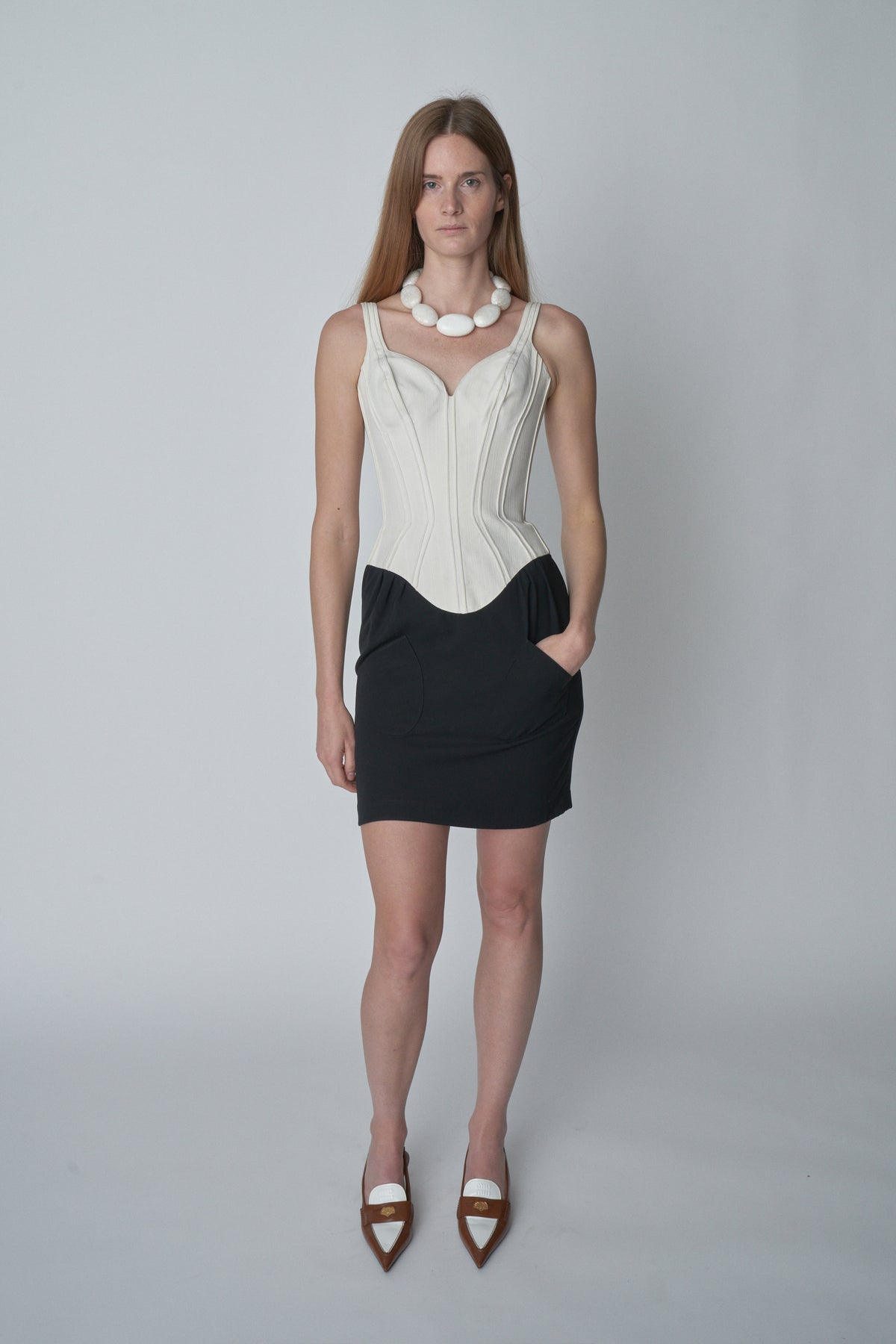 Thierry Mugler Black and White Corset Dress