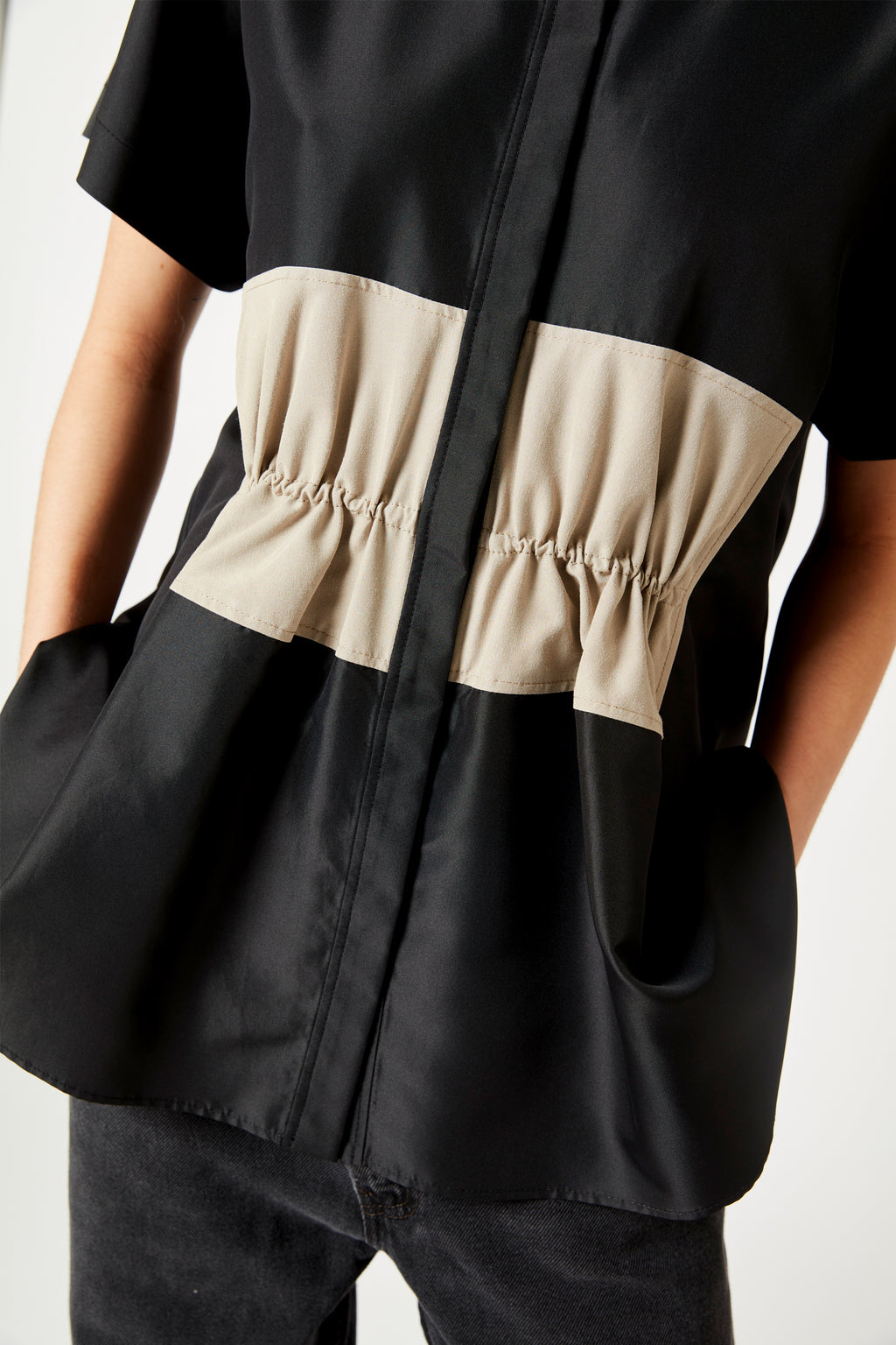 Balenciaga Black & Tan Silk Top