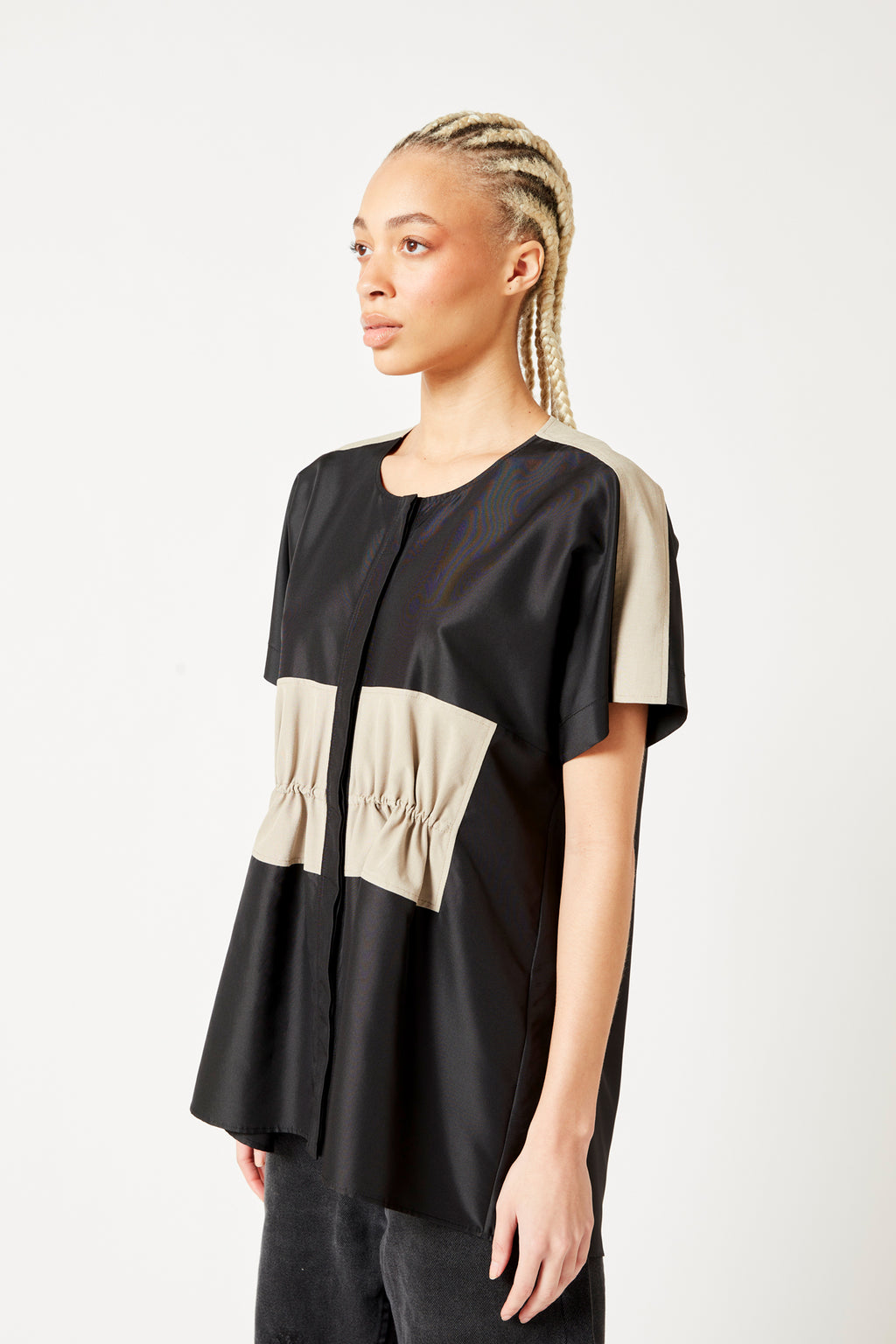 Balenciaga Black & Tan Silk Top