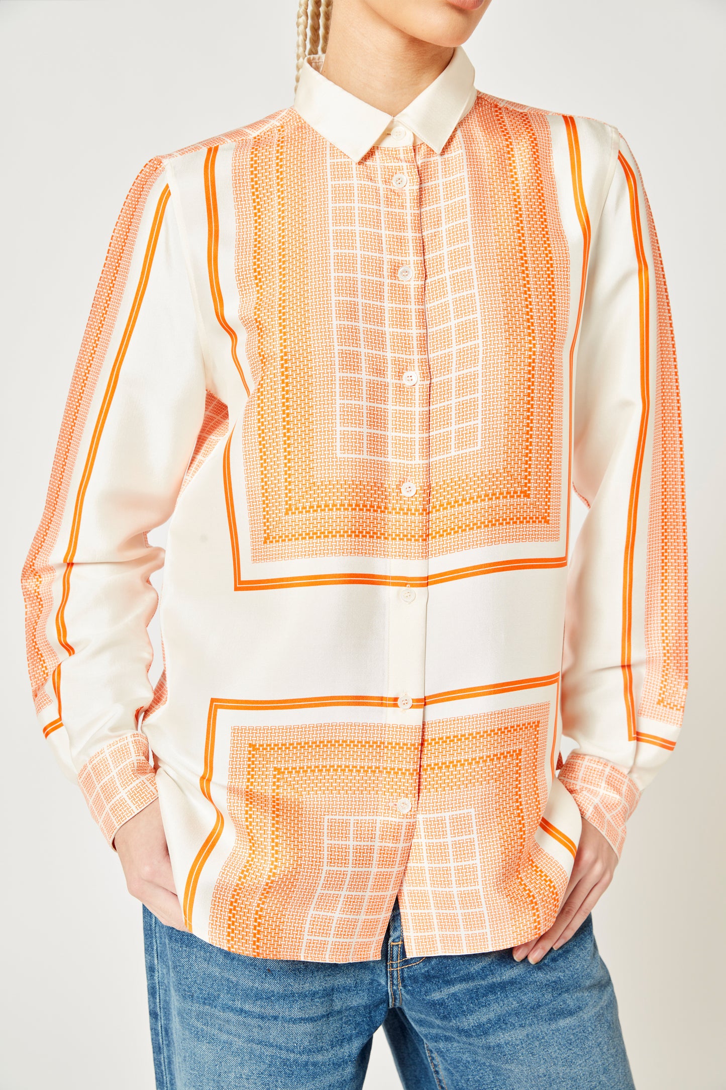 Céline Orange & White Silk Shirt