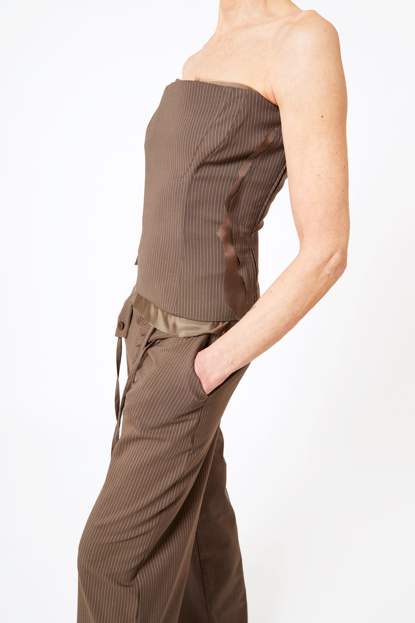 Double Fold Suit Pants - Brown Pinstripe