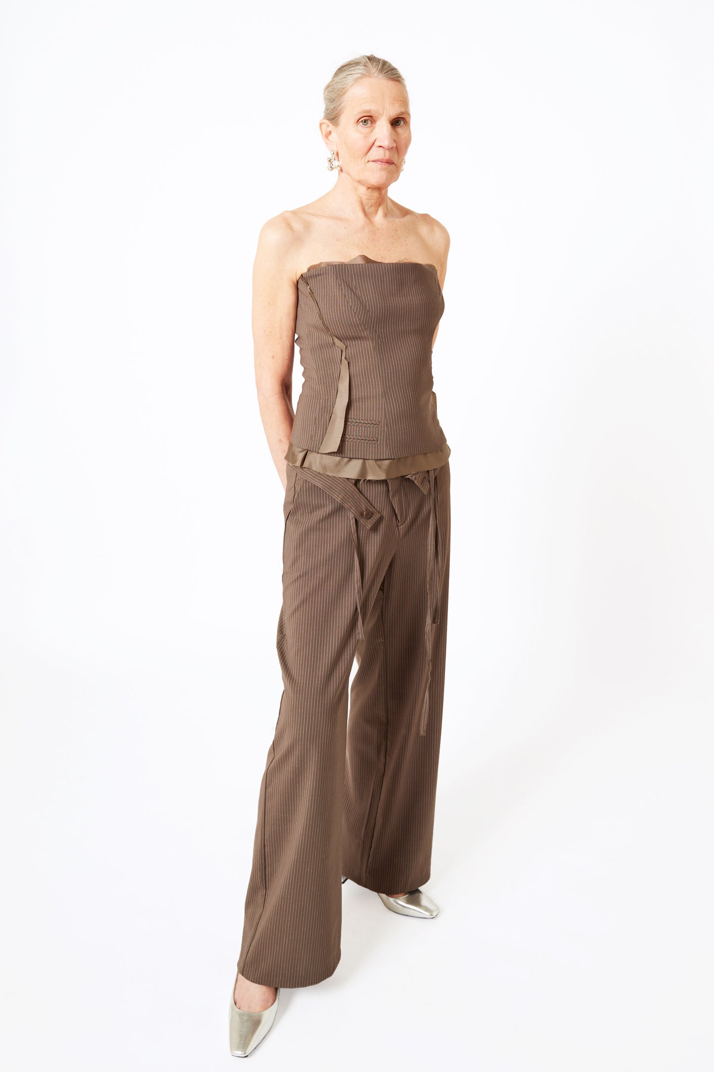 Double Fold Suit Pants - Brown Pinstripe