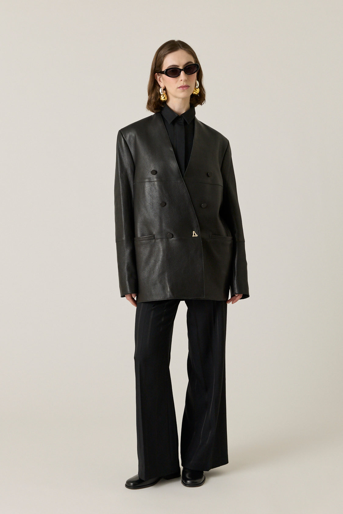 Lilith Leather Collarless Blazer