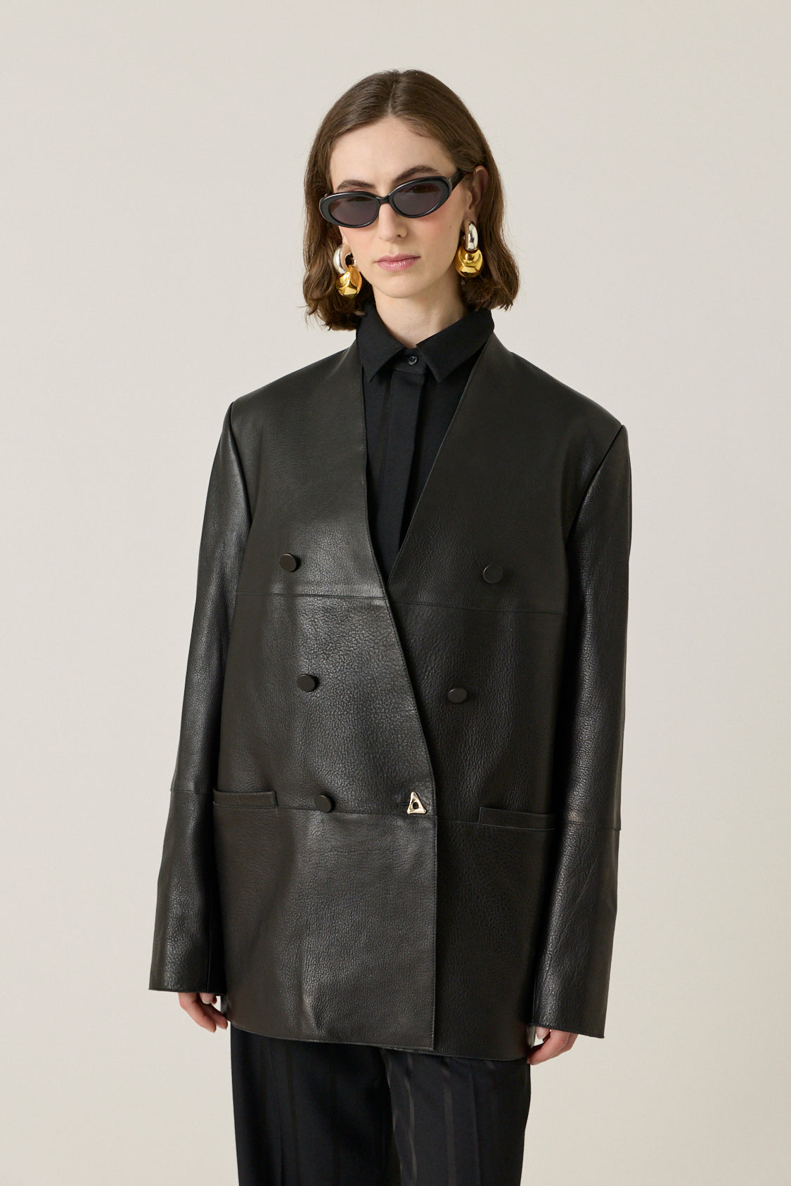 Lilith Leather Collarless Blazer