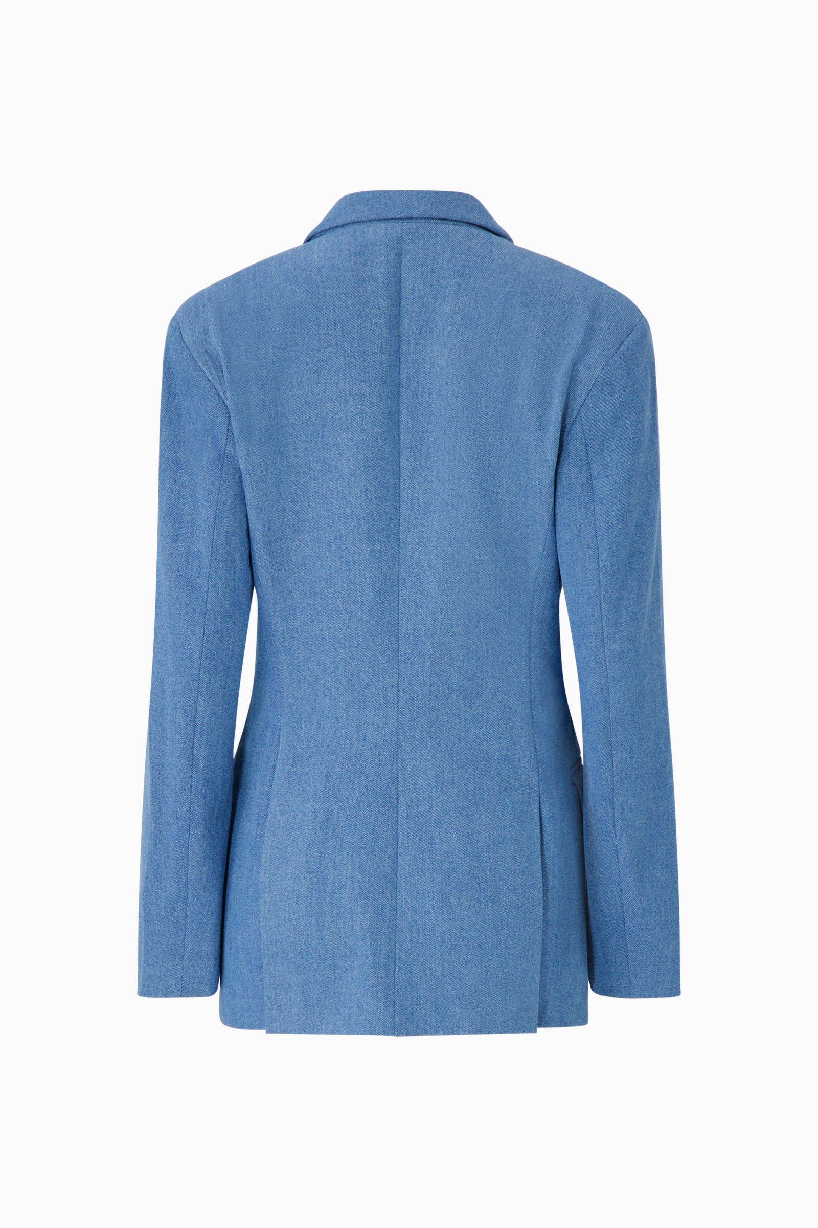 Back view of Bettter denim hourglass blazer.