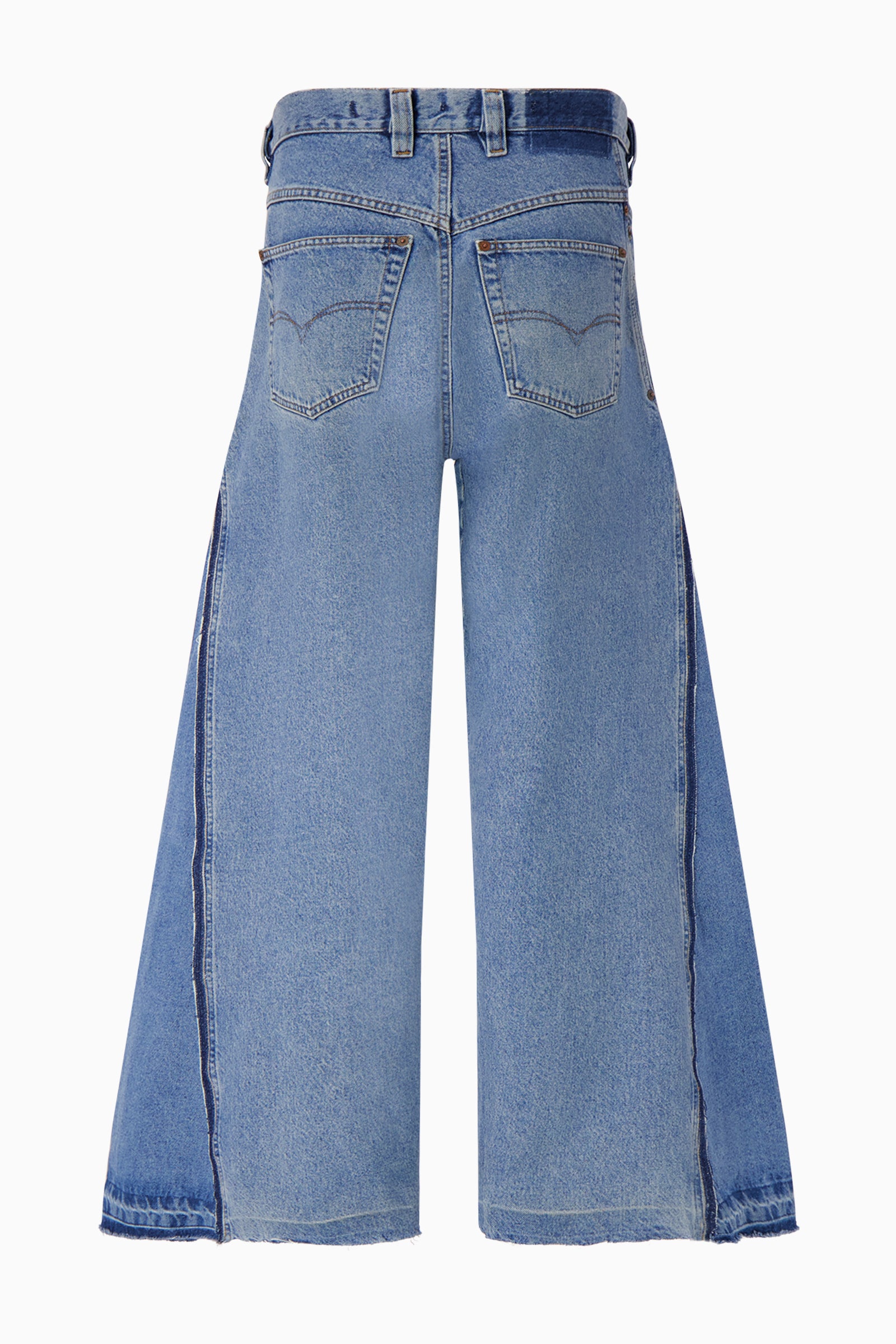 Back view of wide leg jeans.