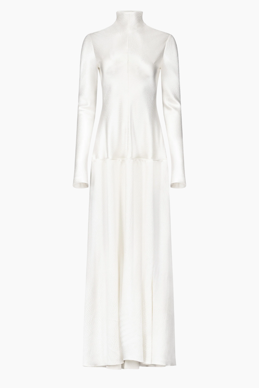 Bias Cut Long Sleeve Dress - Cream