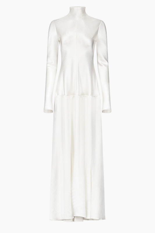 Bias Cut Long Sleeve Dress - Cream