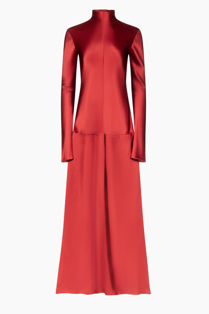 Bias Cut Long Sleeve Dress - Red