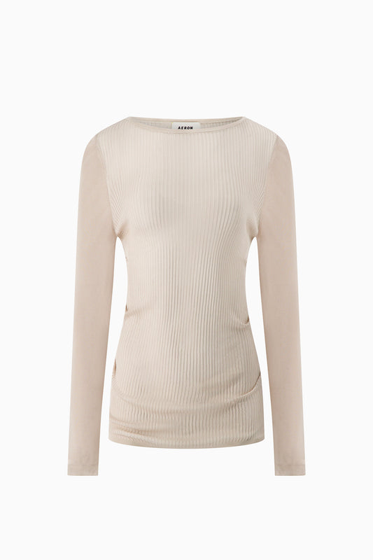 Brittany Gathered Long Sleeve Top - Pearl