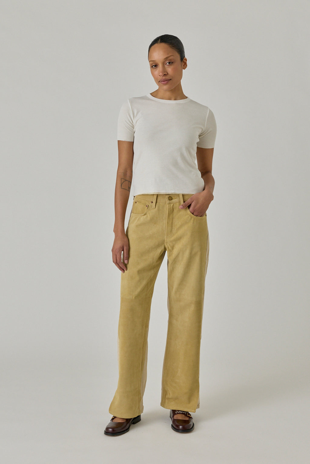 Charlot Split Hem Jean - Palomino Suede