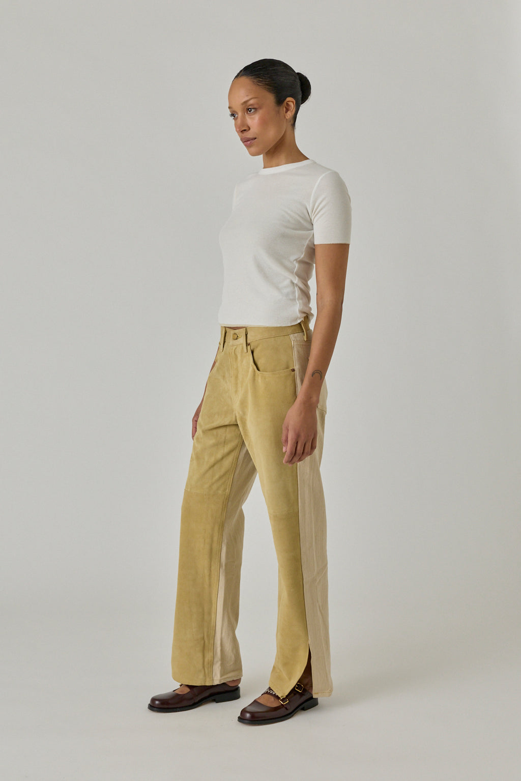 Charlot Split Hem Jean - Palomino Suede