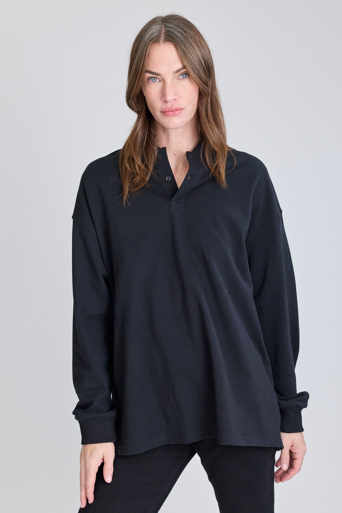 Flat Polo w/ Long Sleeves - Black