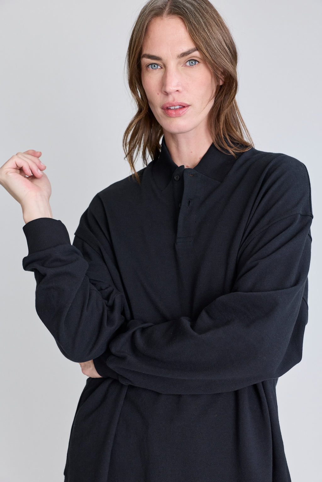 Flat Polo w/ Long Sleeves - Black