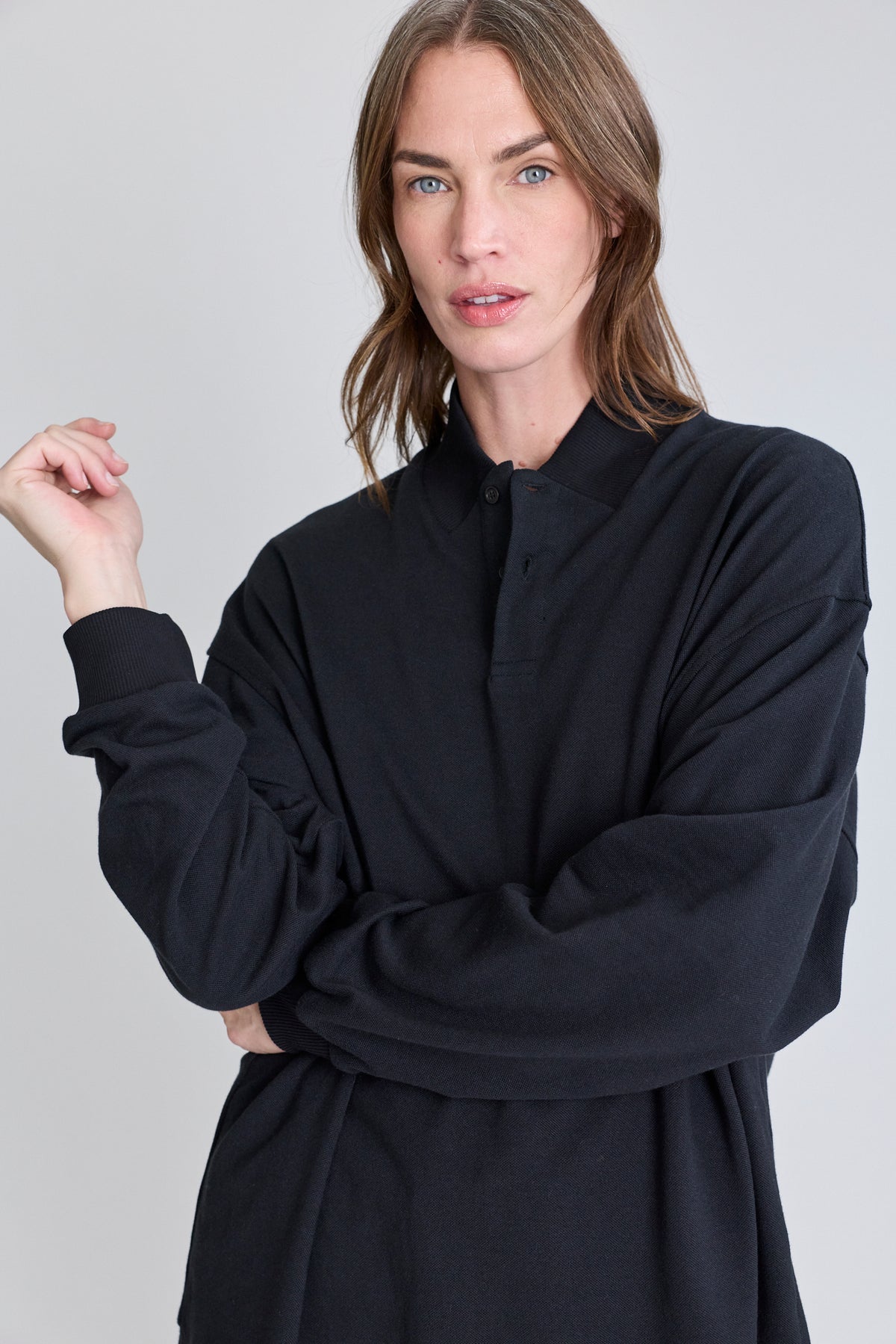 Flat Polo w/ Long Sleeves - Black