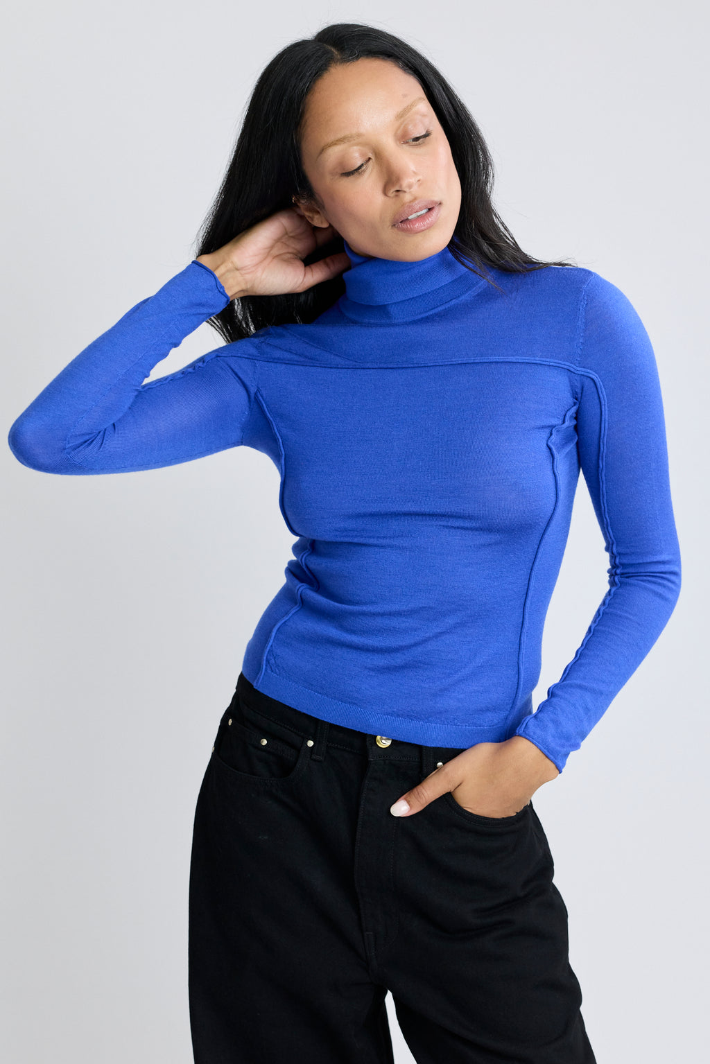 Silk Lightweight Turtleneck - Tanzanite