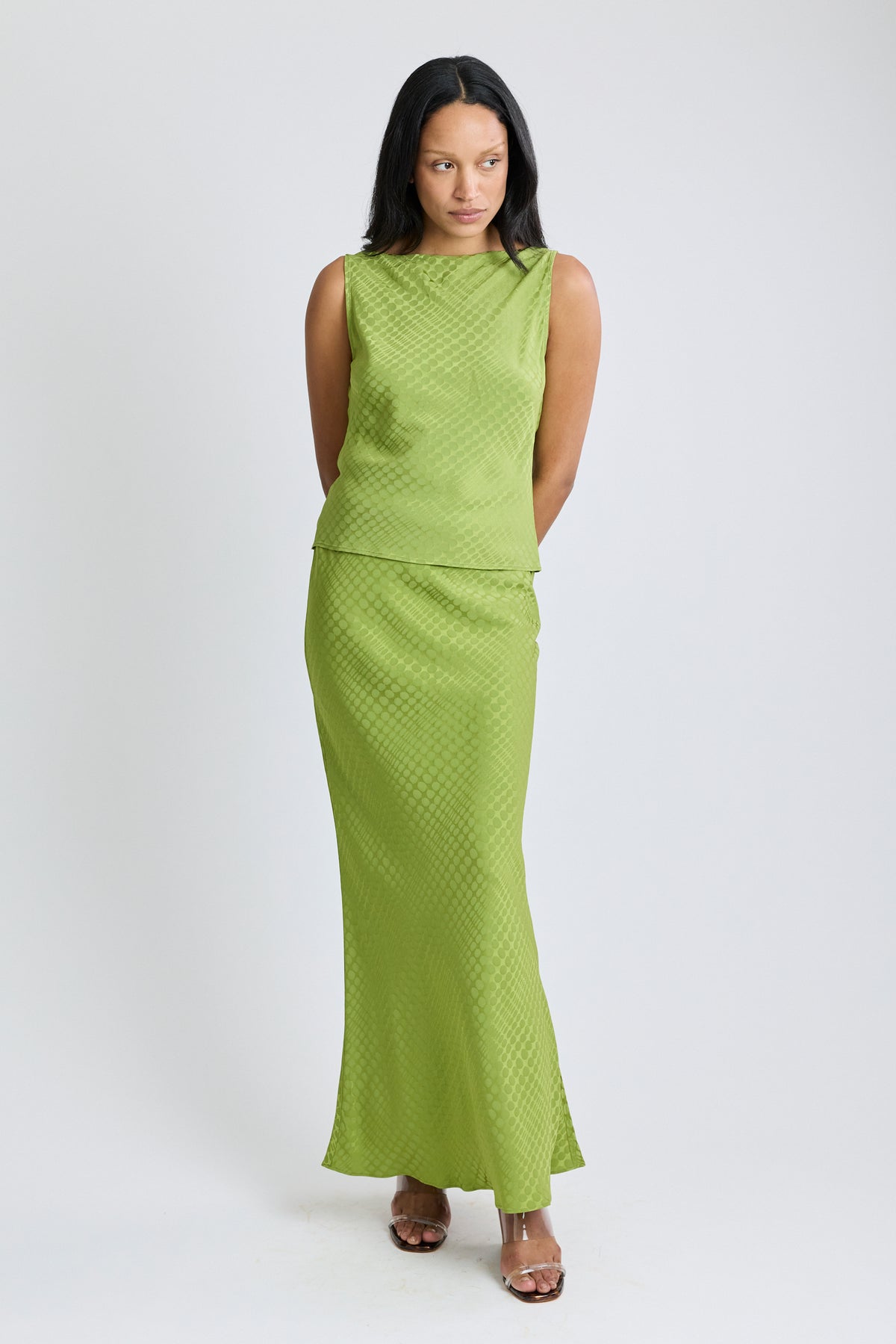 Wiggle Dot Jacquard Bias Maxi Skirt