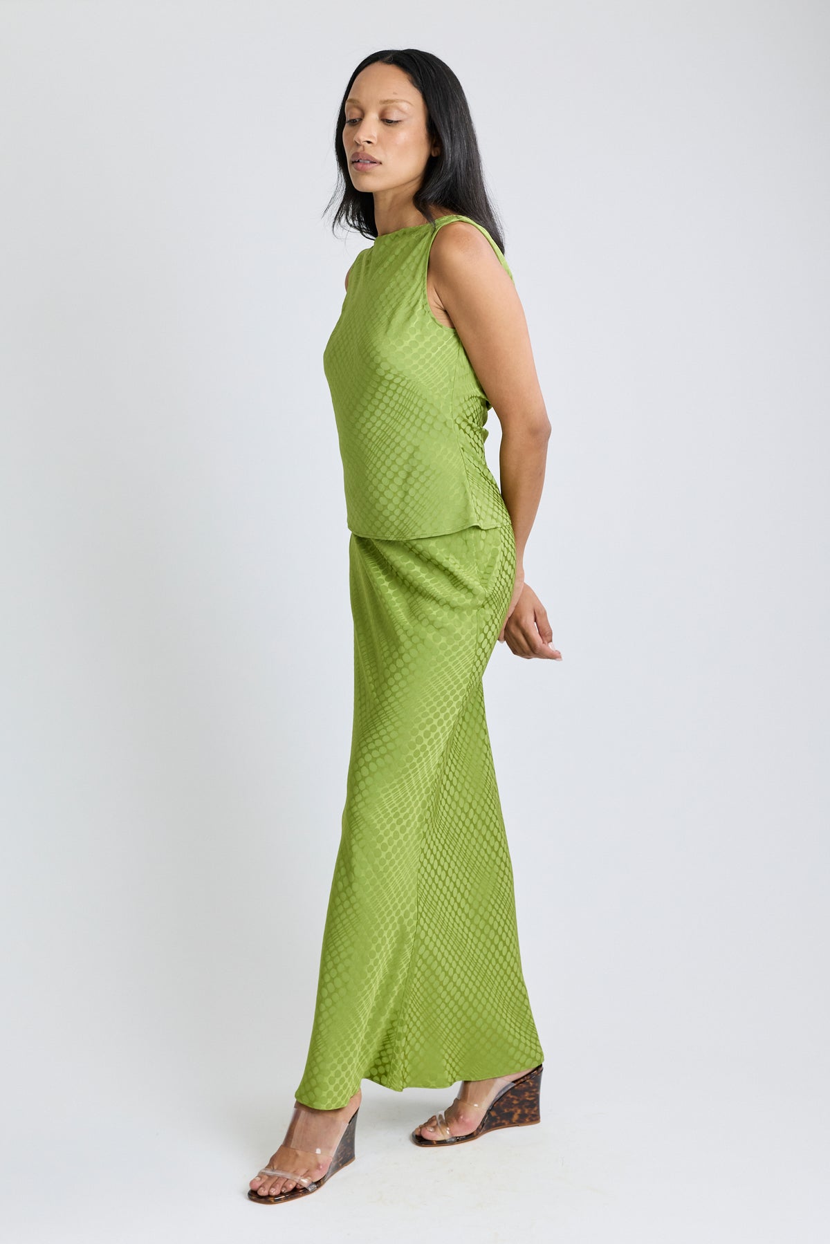 Wiggle Dot Jacquard Bias Maxi Skirt