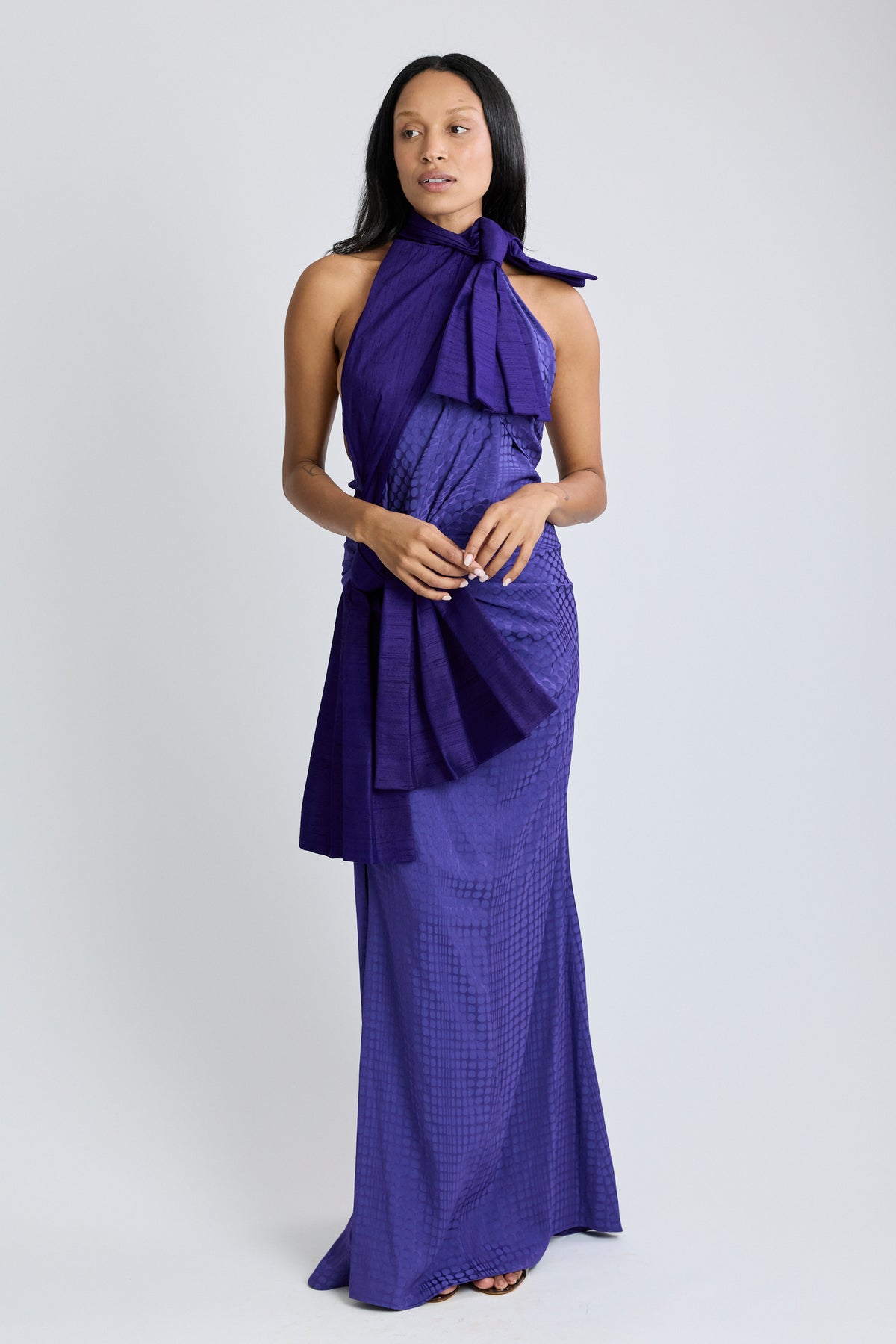 Wiggle Dot Jacquard Double Bow Gown
