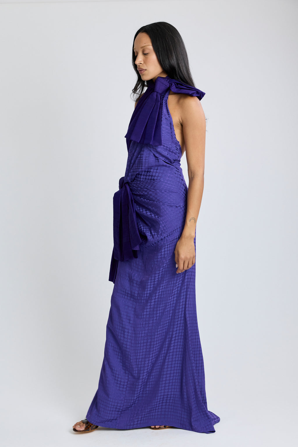 Wiggle Dot Jacquard Double Bow Gown
