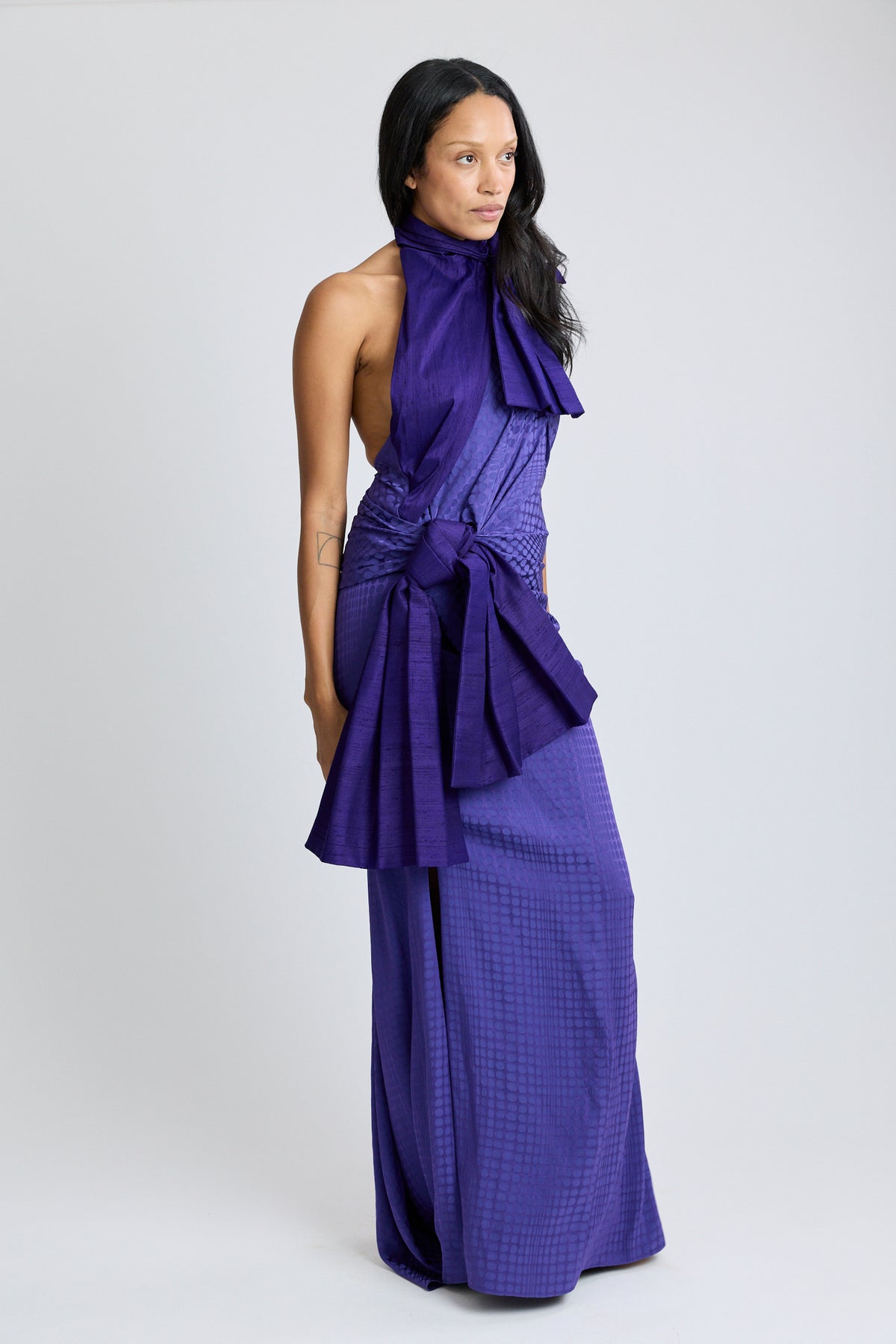 Wiggle Dot Jacquard Double Bow Gown