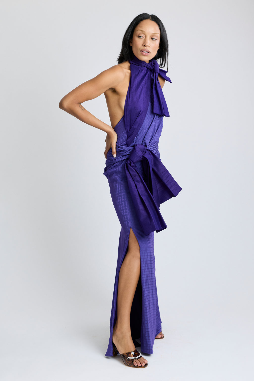 Wiggle Dot Jacquard Double Bow Gown