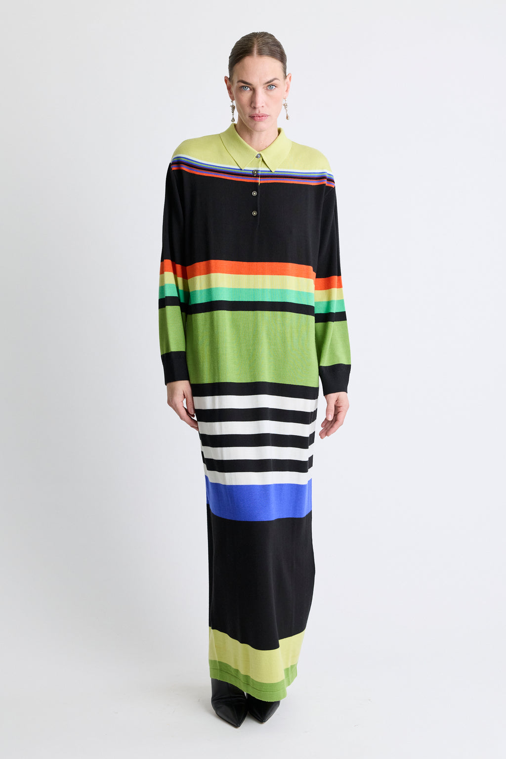 Silk Striped Polo Maxi Dress