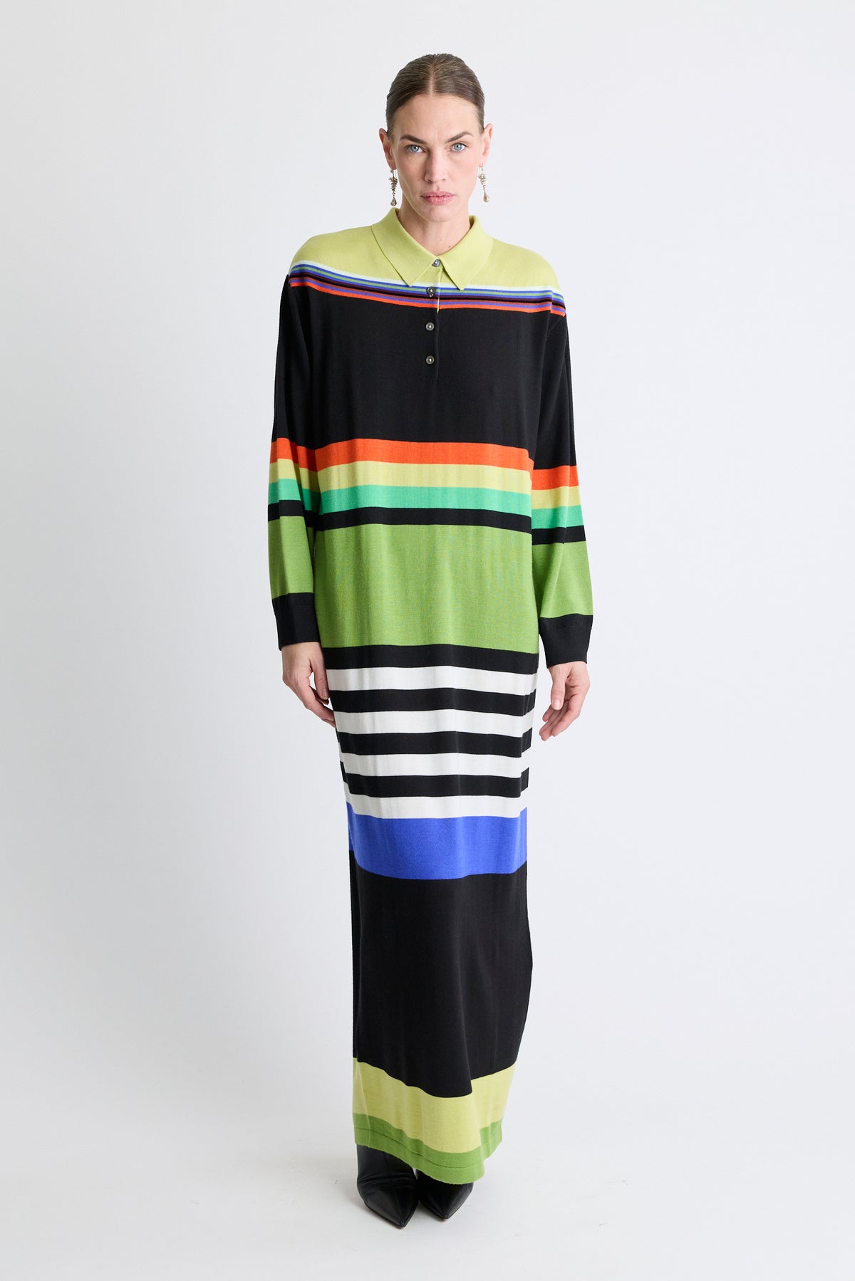 Silk Striped Polo Maxi Dress
