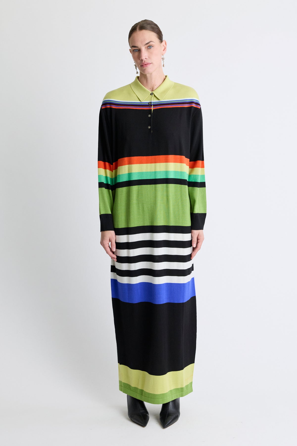 Silk Striped Polo Maxi Dress