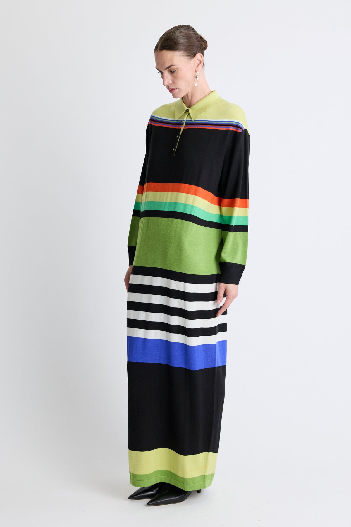 Silk Striped Polo Maxi Dress