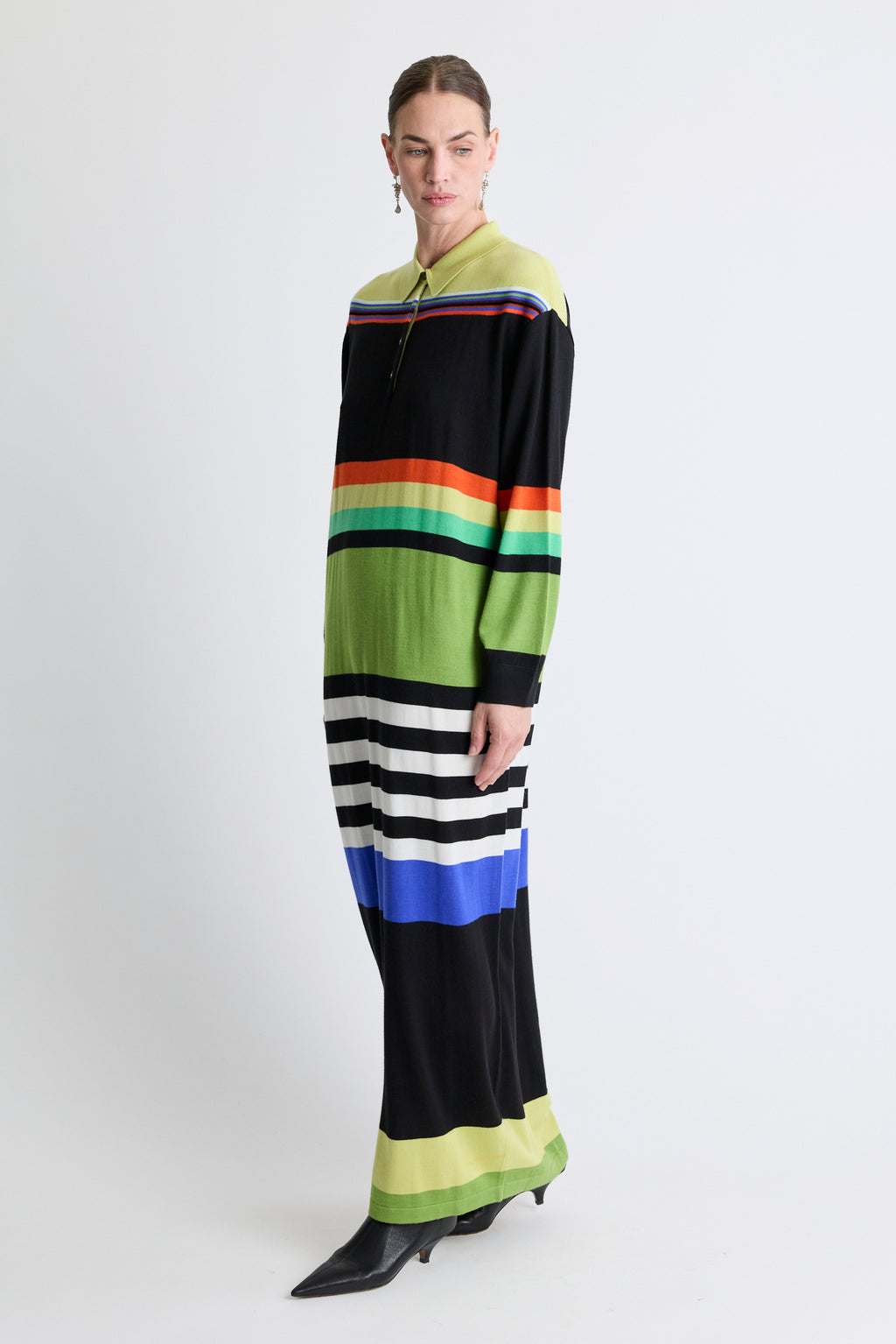 Silk Striped Polo Maxi Dress