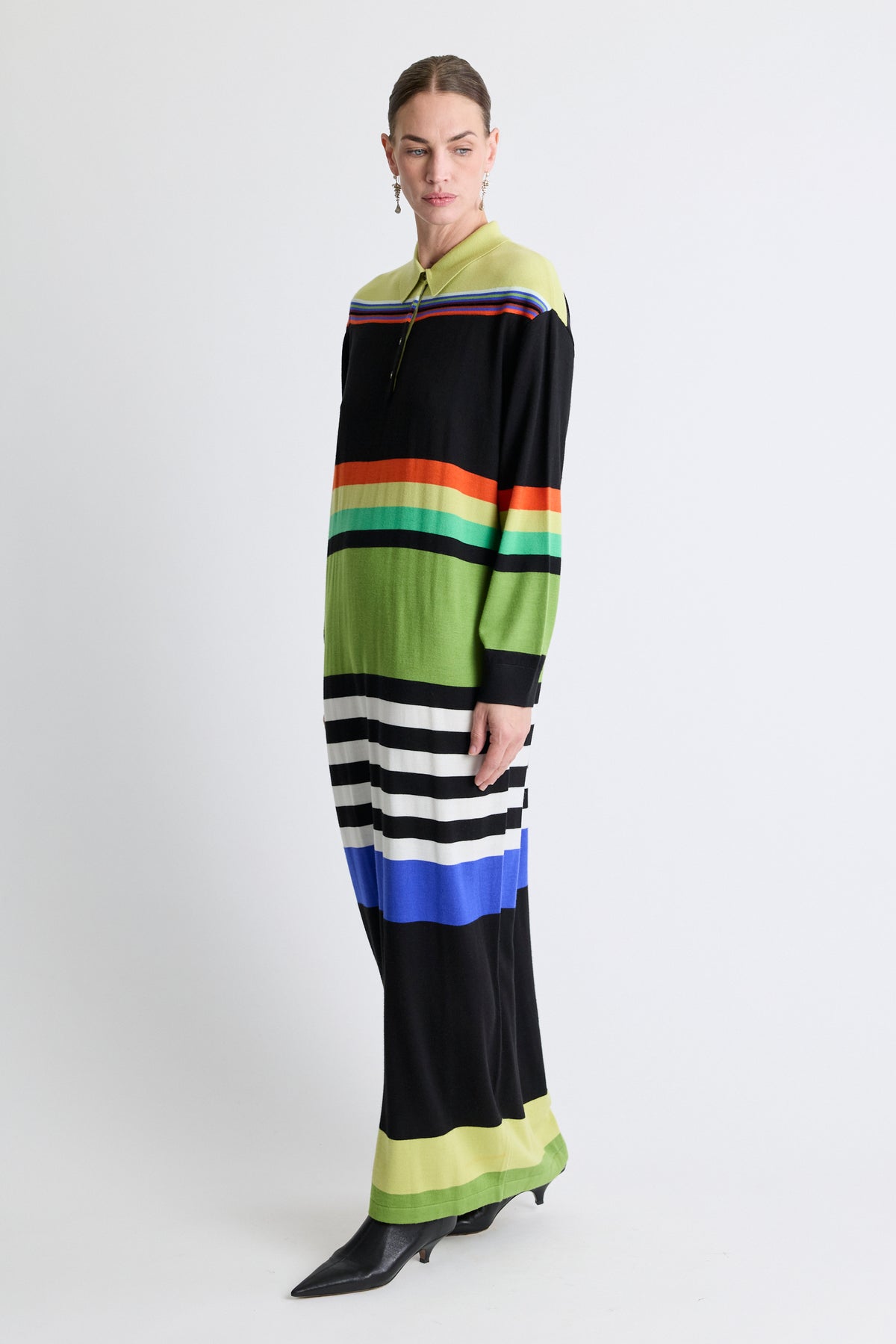 Silk Striped Polo Maxi Dress