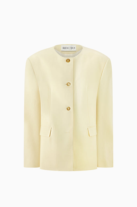 Collarless Single Jacket - Butter Beige