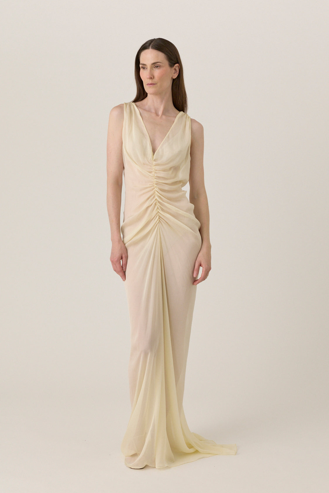 Gathered Chiffon Dress - Antique Ivory