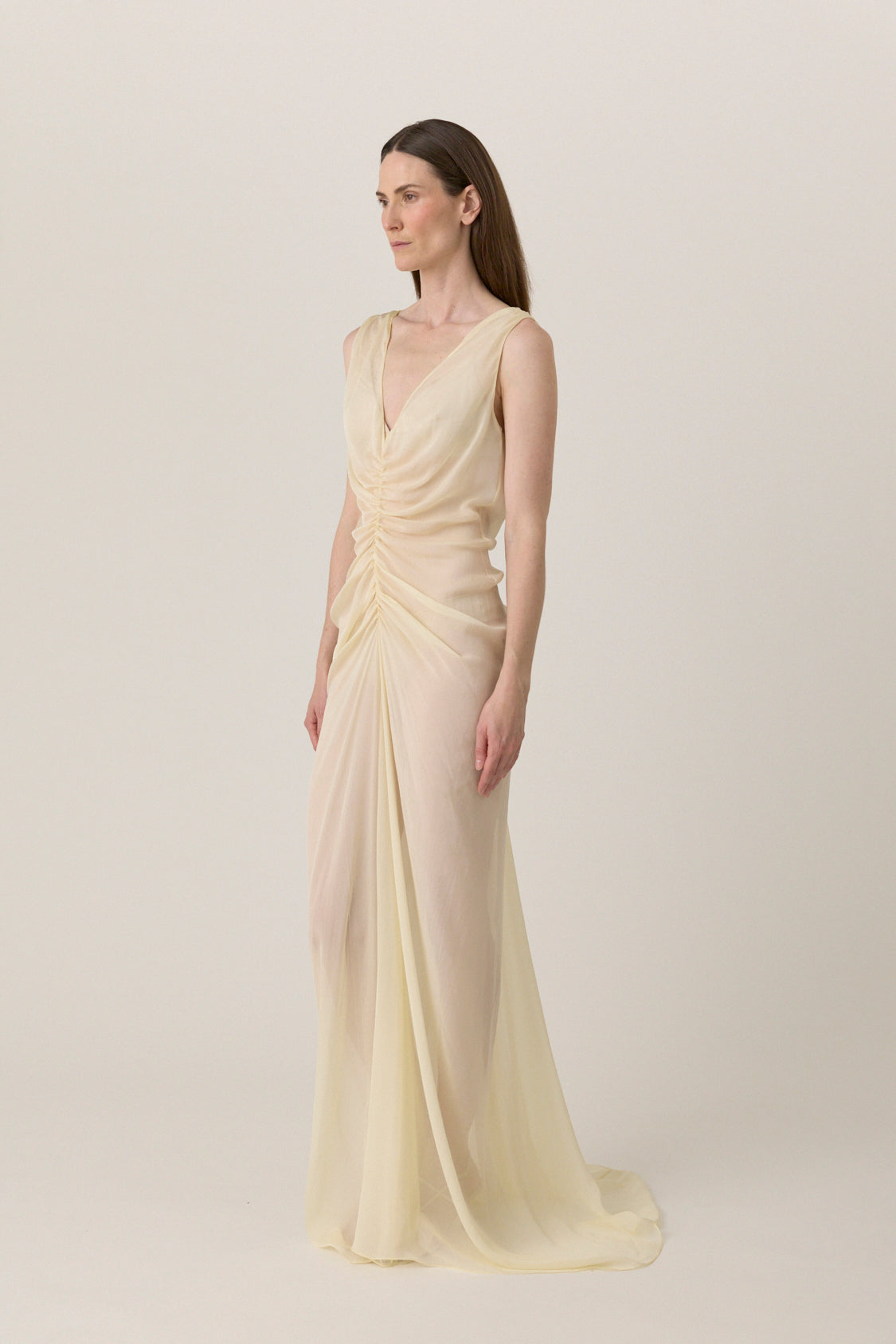 Gathered Chiffon Dress - Antique Ivory