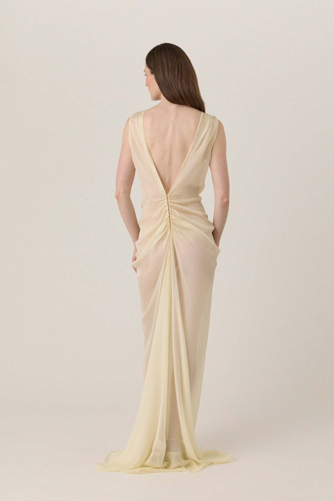 Gathered Chiffon Dress - Antique Ivory