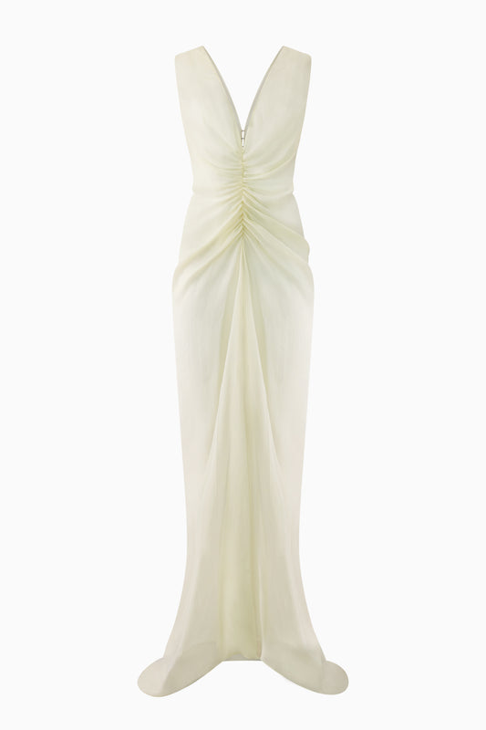 Gathered Chiffon Dress - Antique Ivory