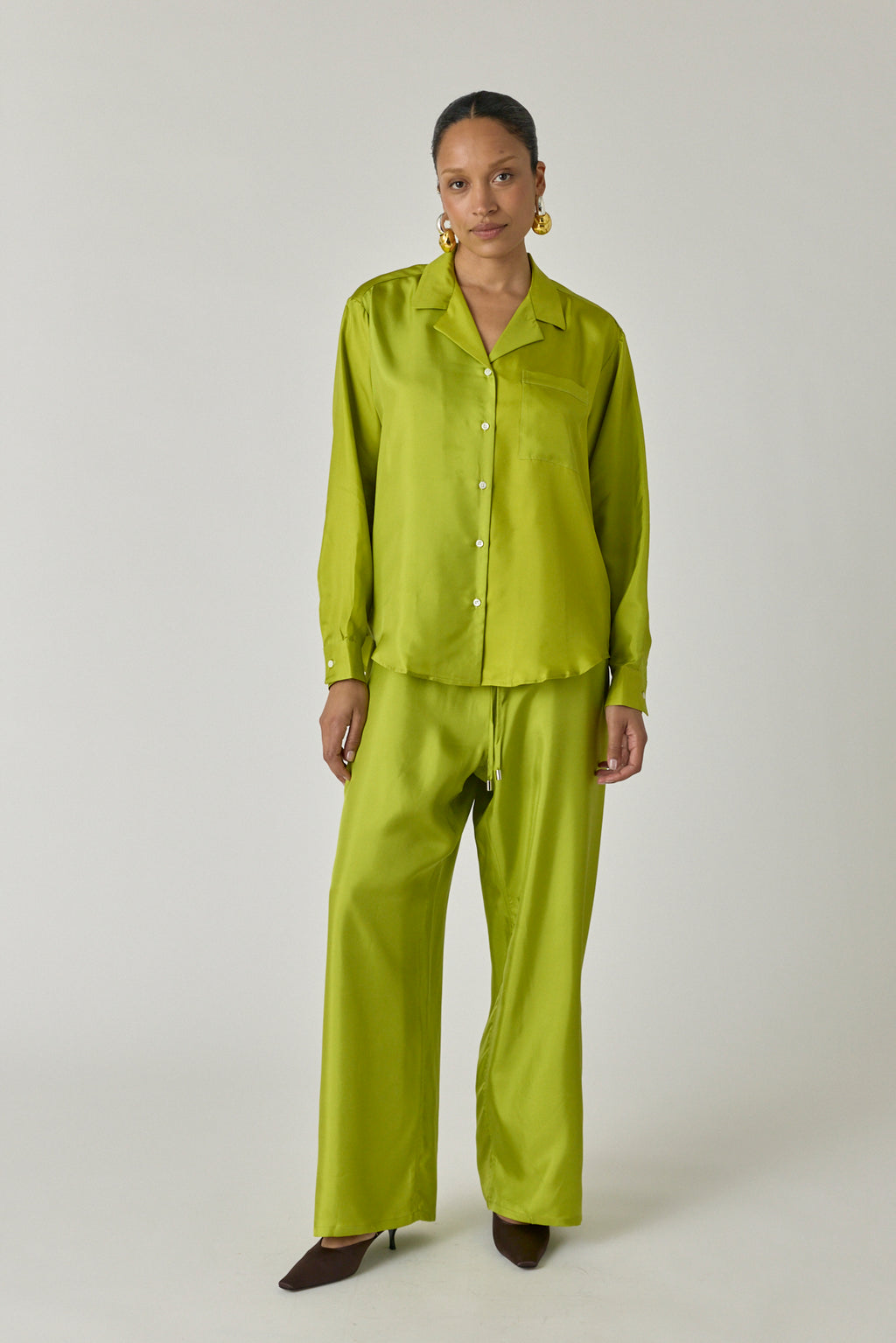 Silk Drawstring Pant - Chartreuse